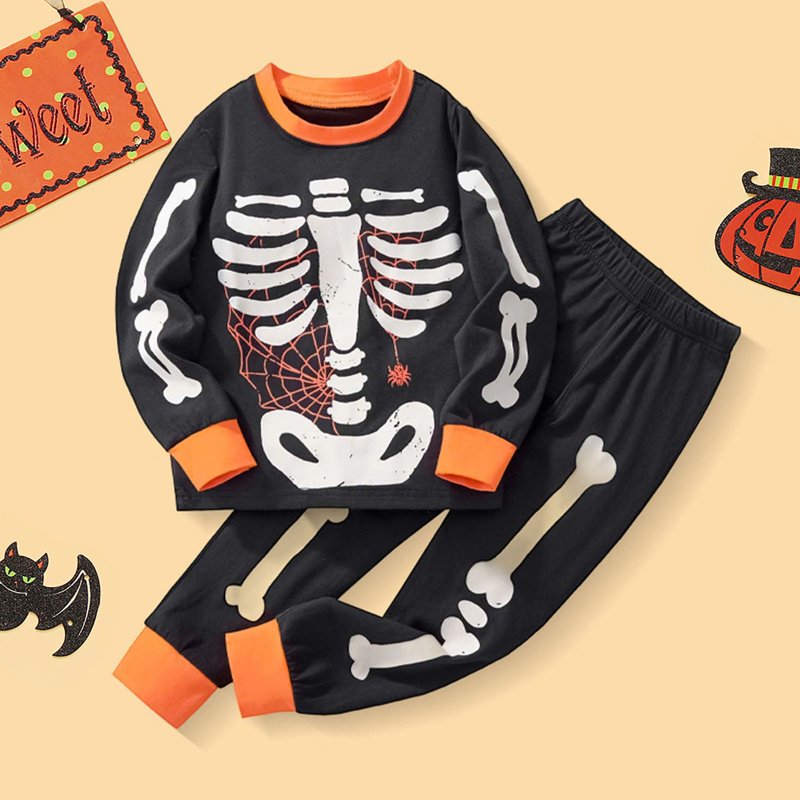 Kids Halloween Glow-in-the-Dark Pajama Set for Toddlers 7-8 Years - Black Variation Z11