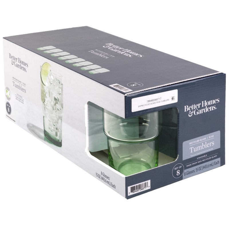 Clear Green Glassware Set - 4 Pack, 15 oz Stackable Glasses