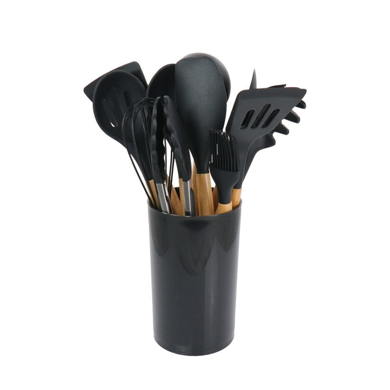 12 Piece Silicone and Wood Cooking Utensil Set - Black