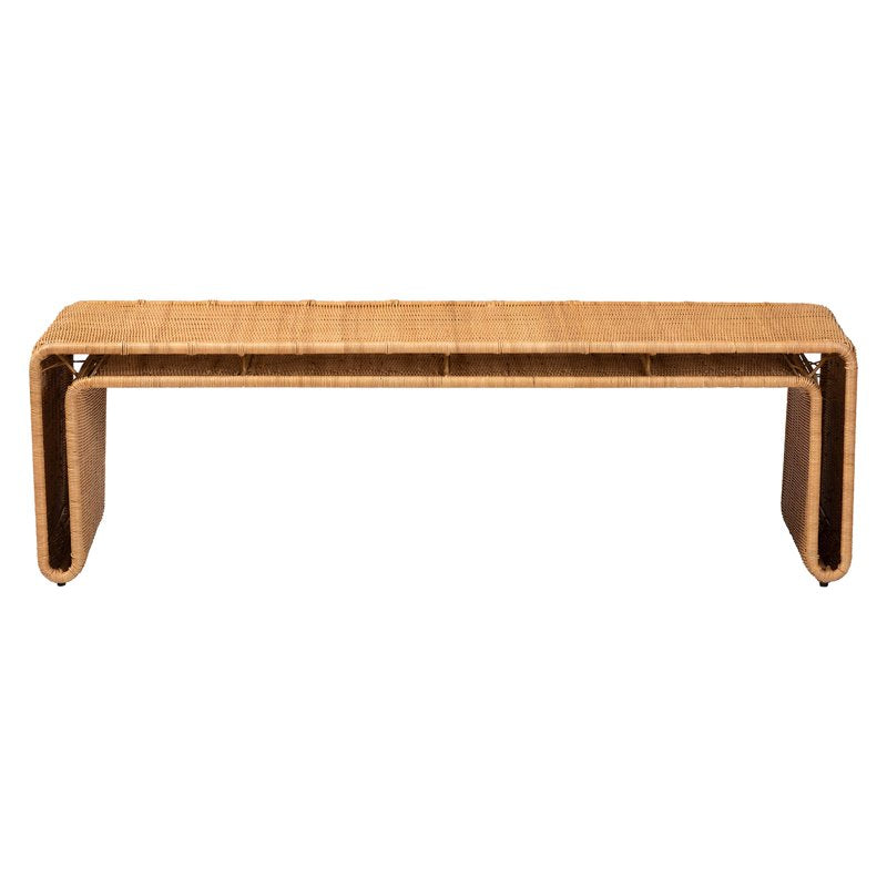 Boho Accent Bench - Handcrafted Natural Rattan - Light Honey