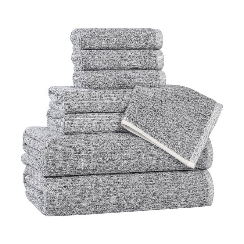 Charcoal Cotton Blend Bath Towel Set - 8 Piece Medium Weight Soft Towels with Variations