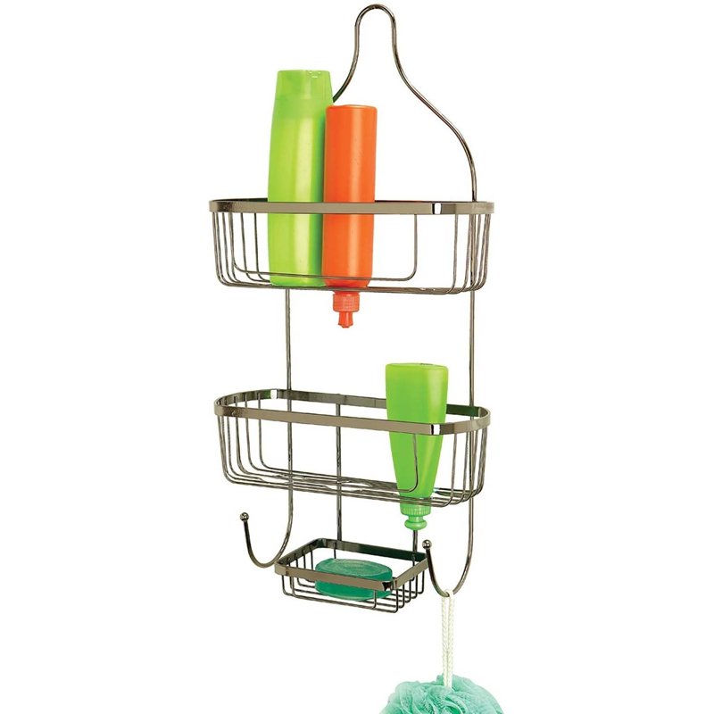Black Onyx 2-Tier Shower Caddy with Hooks - Rust-Resistant Bathroom Organizer