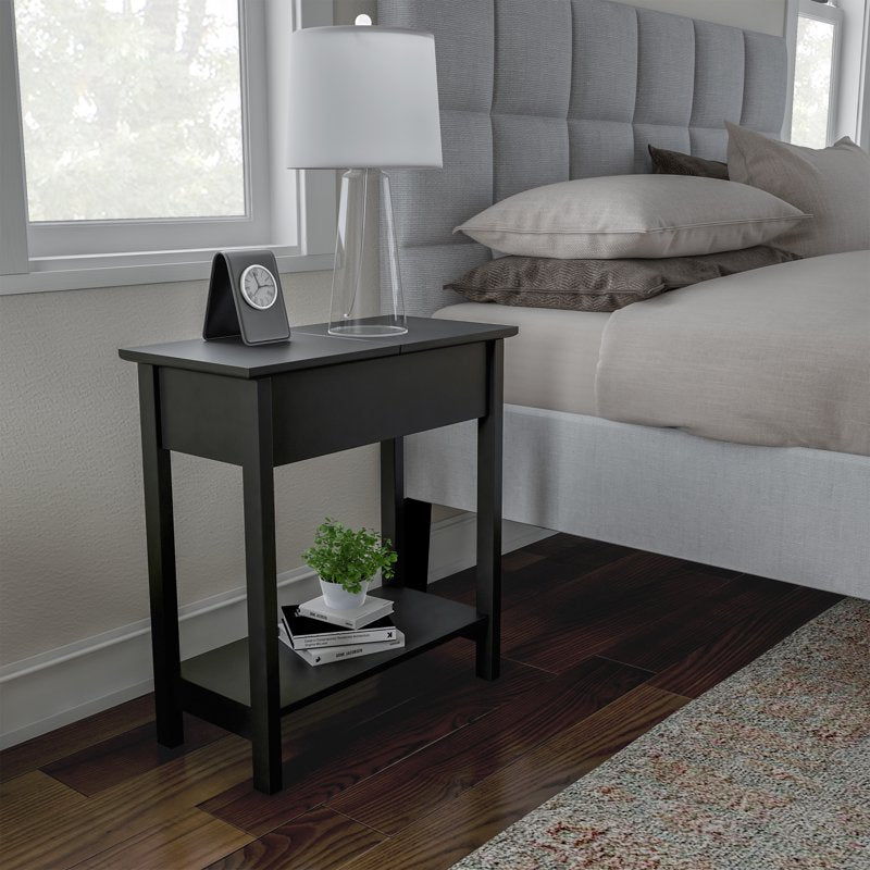 Narrow End Table with Storage Compartment - Modern Slim Design