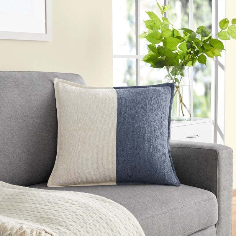 Mainstays Washed Indigo Two-Toned 18x18 Inch Decorative Throw Pillow - Linen Look, Zippered Cover, Indoor Use, 2 Pack