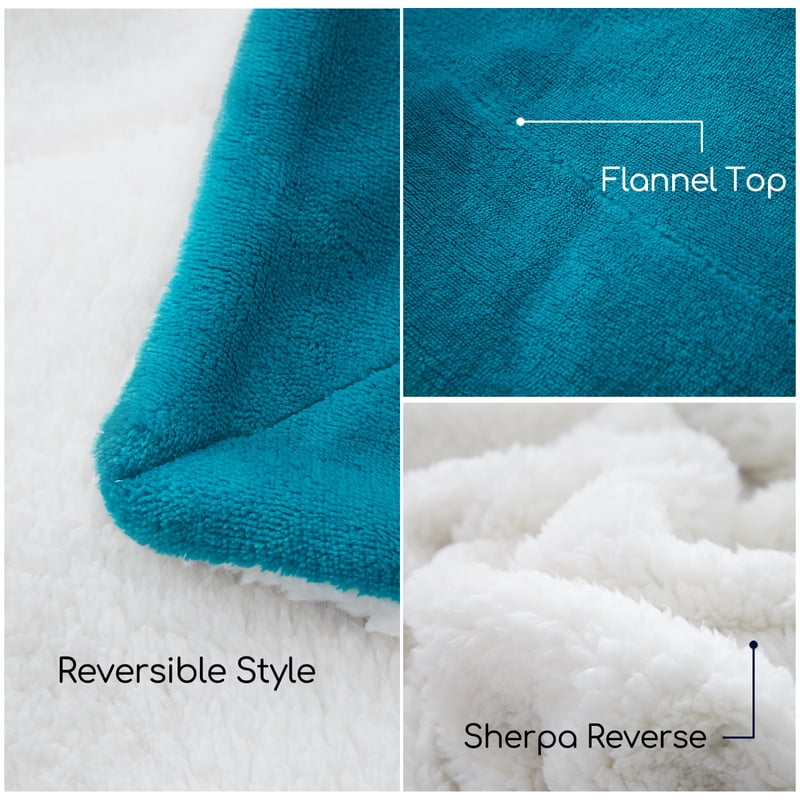 Reversible Sherpa Throw Blanket for Bed Couch - Soft Warm Teal Fleece