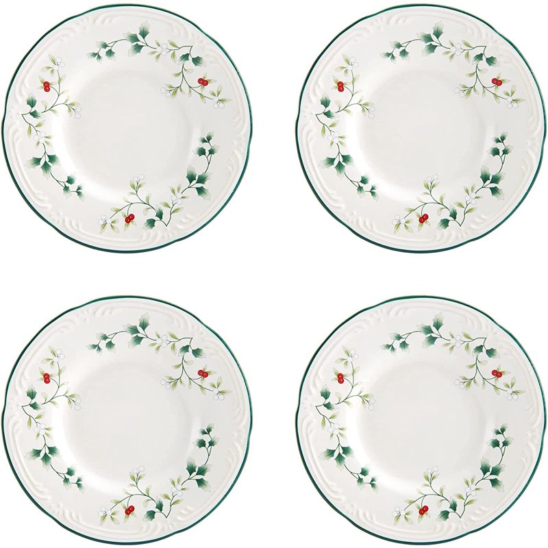 Winterberry Appetizer Plates Set of 4 - 6 Inch White Stoneware