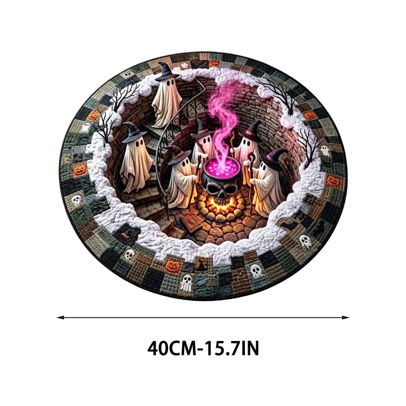 40x40cm Optical Illusion Halloween Ghost Pumpkin Doormat - Non Slip Absorbent Rug
