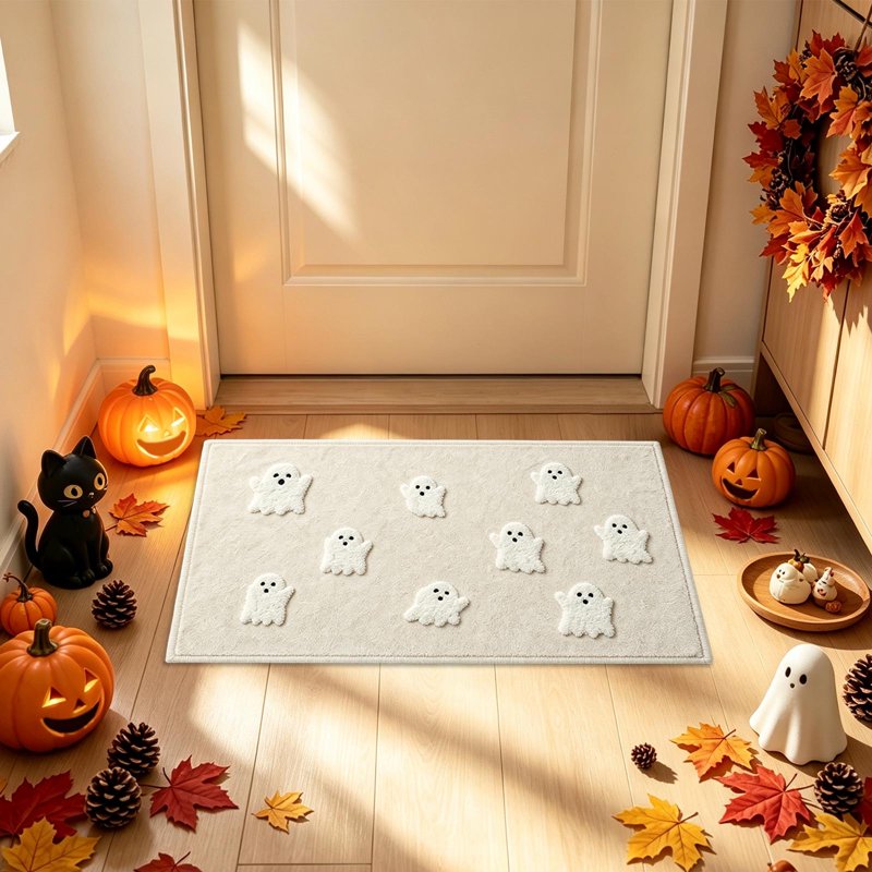 Halloween Ghost Doormat 15.75x23.62in - Pumpkin Ghost Flat Style - Indoor Outdoor Welcome Mat - Quirky Fall Decor