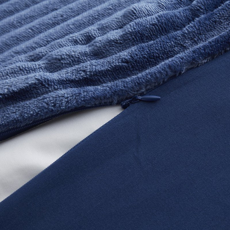Twin Reversible Duvet Cover Set with Shams - Navy Microfiber & Plush