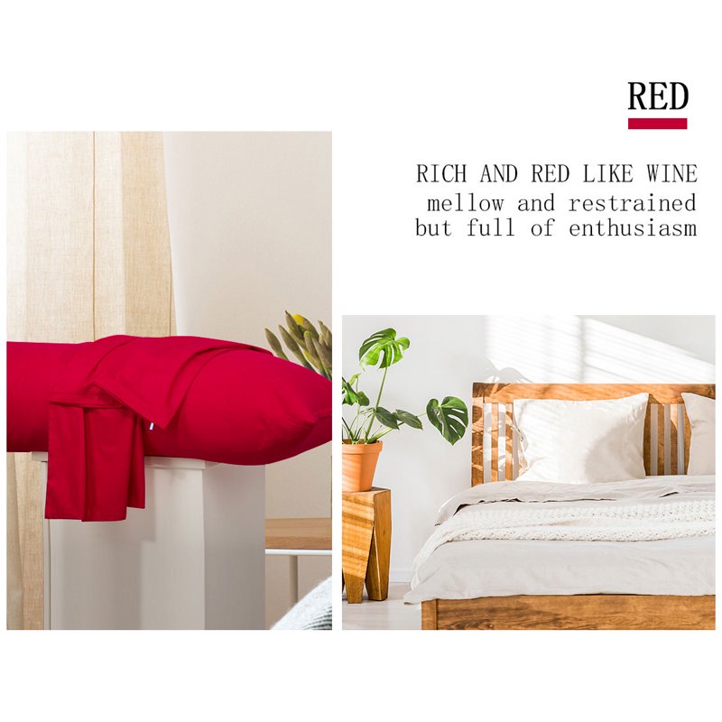 20x54 Inch Cotton Body Pillow Cover - Red, Zipper Closure, 2 Pack