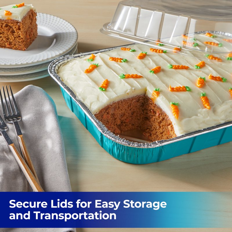 Disposable Cake Pans with Lids - 2 Pack, 13 x 9 in, Teal