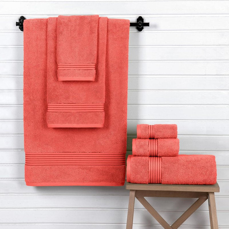 Luxury Turkish Cotton Towel Set Coral - 6-Piece Bath & Hand Towels, Washcloths
