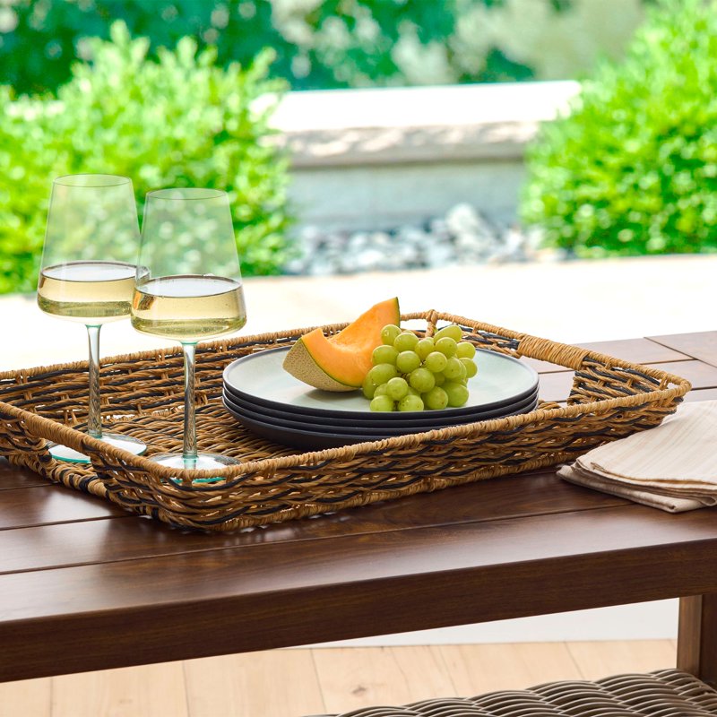Rectangular Serving Tray - Beige & Black Resin Rattan - Single