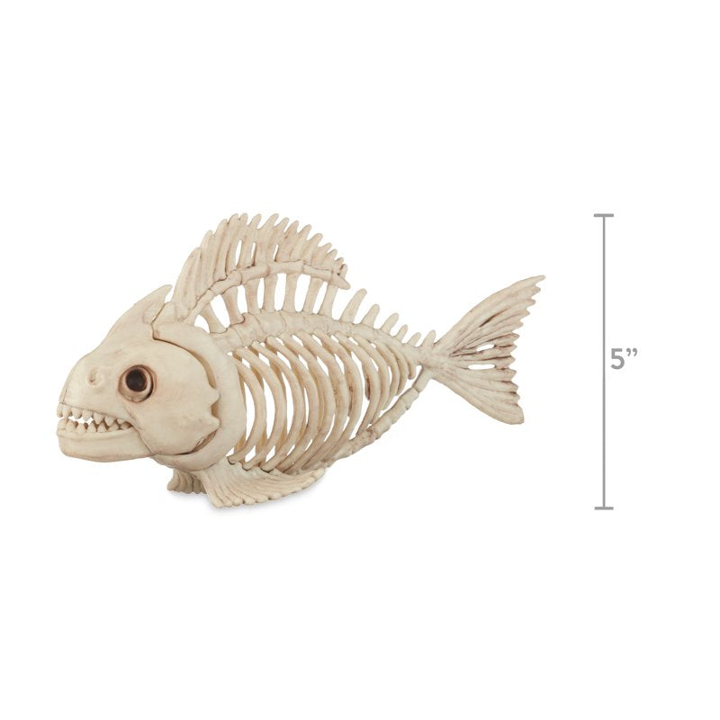 Faux Skeleton Fish Halloween Decoration - Nautical Creepy Wall Hanging with Movable Jaw - 10 Inches