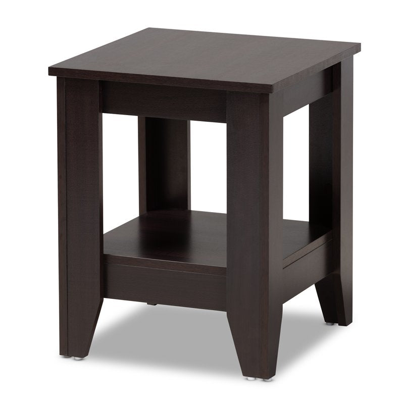 Modern Dark Brown Wood End Table with Shelf - Compact Design