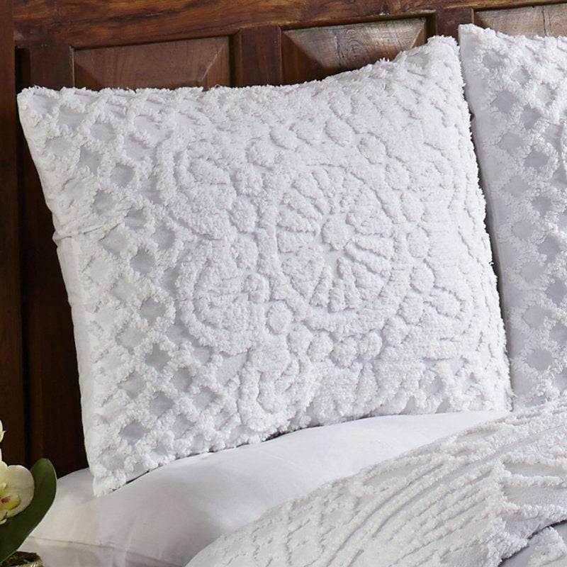 King Bedspread Set - 3 Piece Chenille Bedding with Pillow Shams - White
