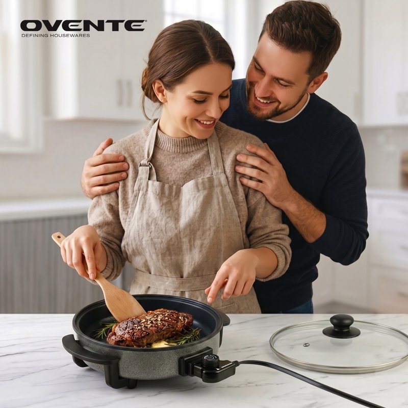 11.5-Inch Electric Skillet with Lid - 1400W Nonstick Countertop Pan