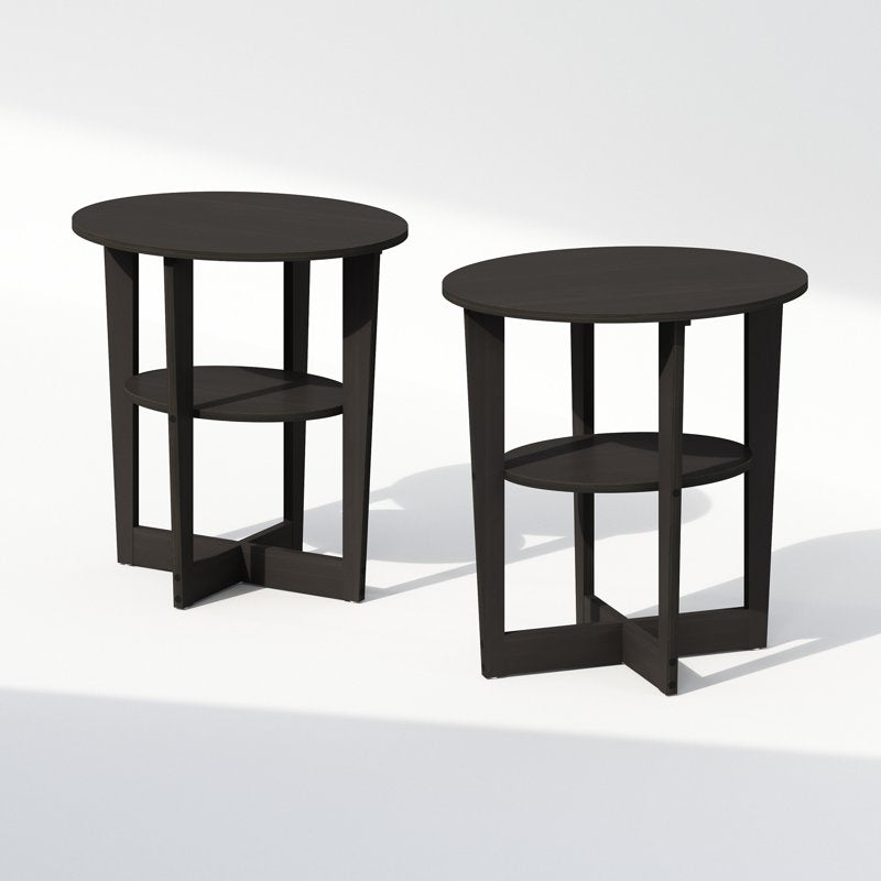 Oval End Table Set of 2 - Black Walnut - Stylish Storage Solution