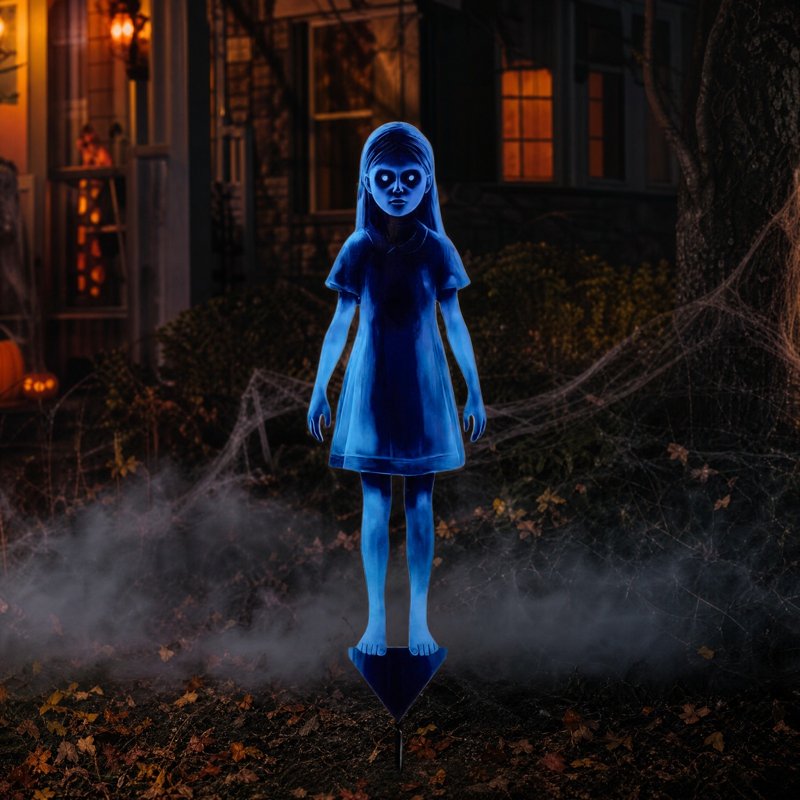 Halloween Blue Ghost Yard Stake - Creepy Female Ghost Ground Sign Variation 1#J