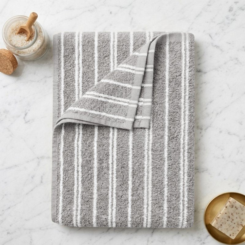 Mainstays Grey Striped Bath Towel - 100% Cotton, Absorbent, 27x52 in