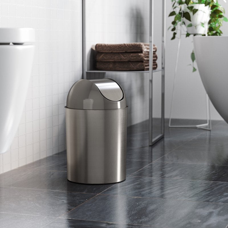 2.5 Gallon Mezzo Plastic Swing Top Bathroom Trash Can - Silver