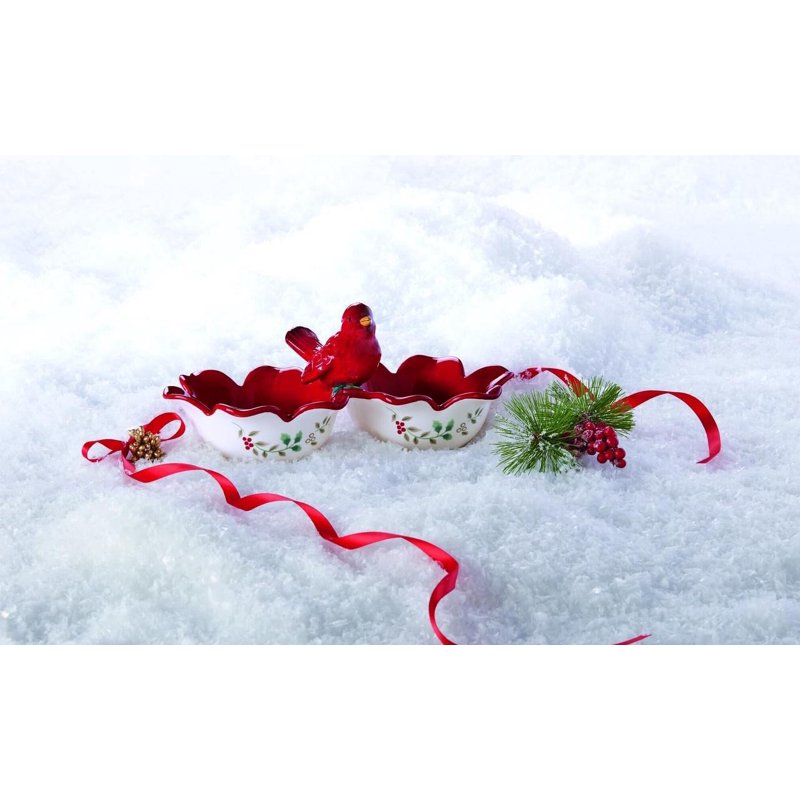 Winterberry 2-Section Serving Bowl - Festive Dolomite Design
