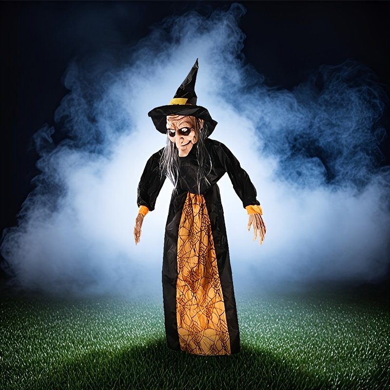 Flying Halloween Witch Decoration with Sound & Light Effects - 67 Inch Outdoor Horror Prop