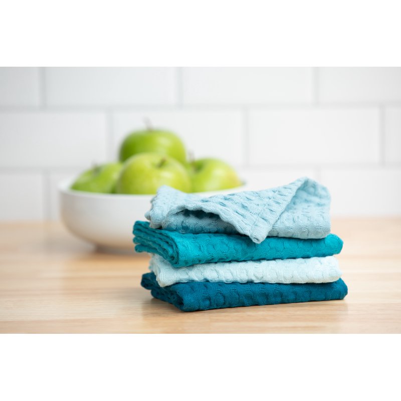 100% Cotton Waffle Dishcloths Set - 4 Piece, Topaz