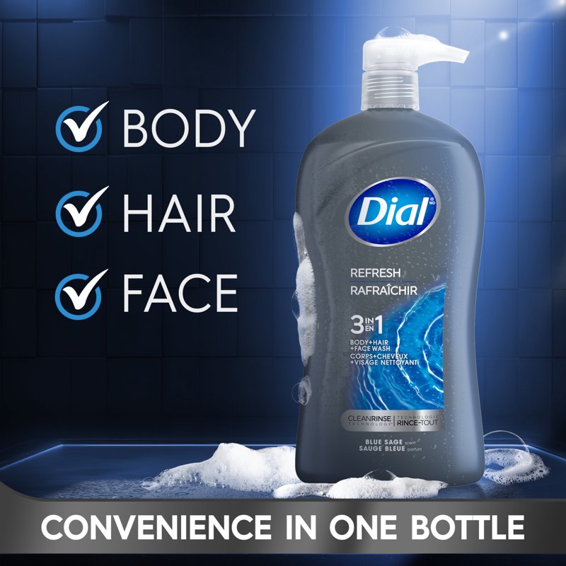3-in-1 Men's Body Wash, Hair and Face Cleanser, Blue Sage Scent, 32 fl oz