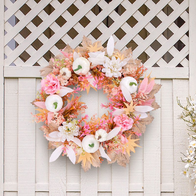 Fall Pumpkin Wreath for Front Door - Autumn Thanksgiving Halloween Decor, 15.75in