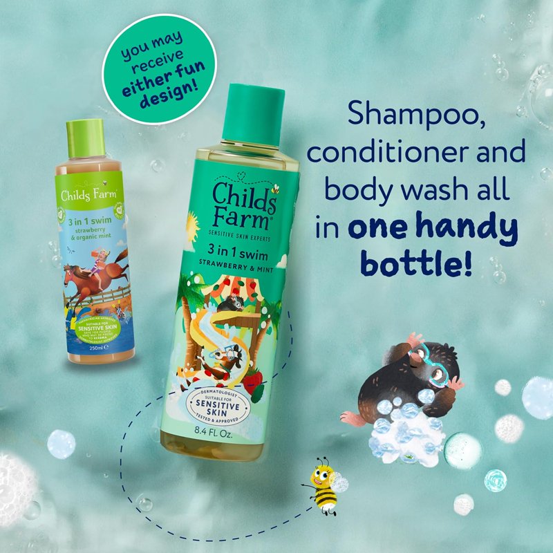 3 in 1 Swim Body Wash, Shampoo & Conditioner - Strawberry & Mint, 8.4 fl oz