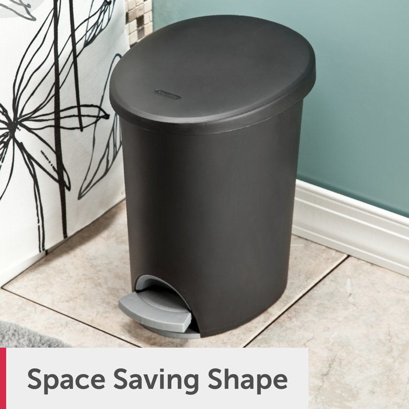 Small Bathroom Trash Can - 2.6 Gallon Plastic Bin with Step Lid - Black