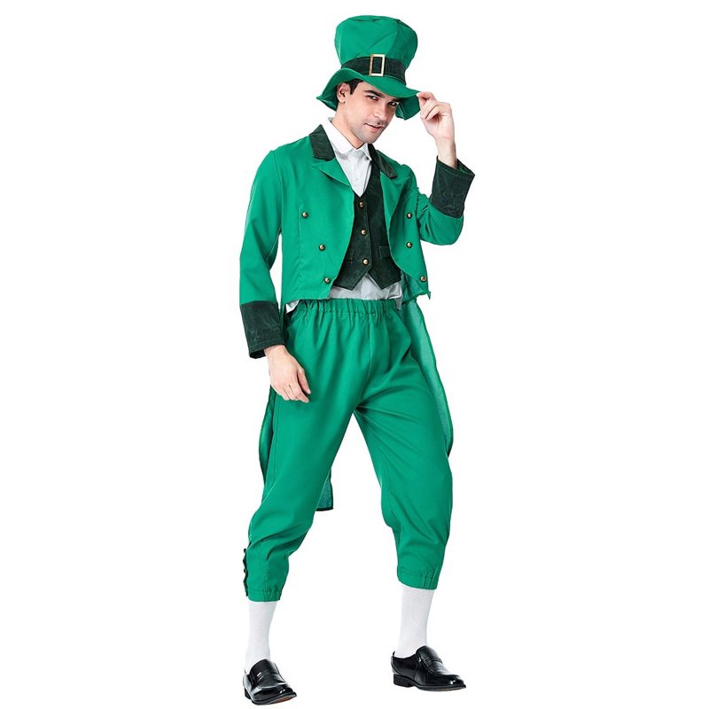 Men's St. Patrick's Day Leprechaun Costume Suit Victorian Tailcoat Green L