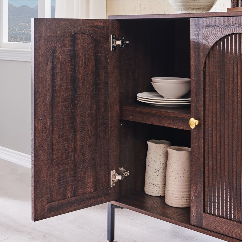 Wooden Buffet Cabinet with Storage - 61.75" W, Adjustable Shelf, Brown, 2 Pack