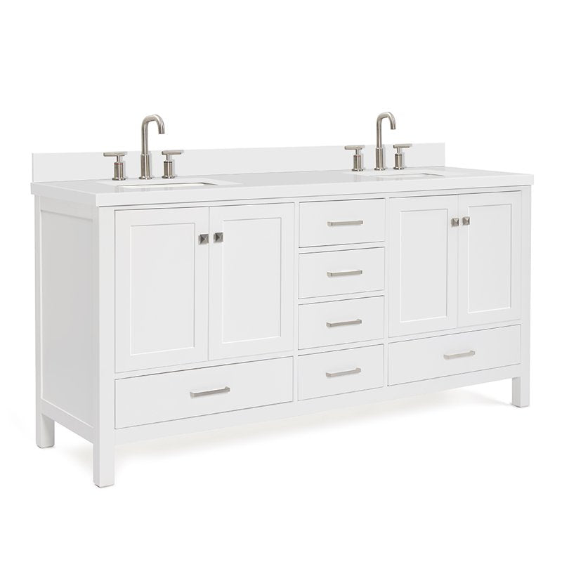 Ariel Cambridge 73-Inch Double Sink Vanity with White Quartz Countertop - White Variation