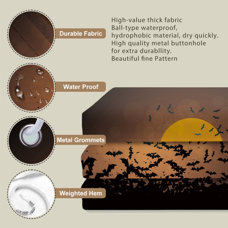 Seasonwood Halloween Shower Curtain with Swirling Bats and Full Moon Waterproof Bathroom Decor - 72x72 with 12 Hooks