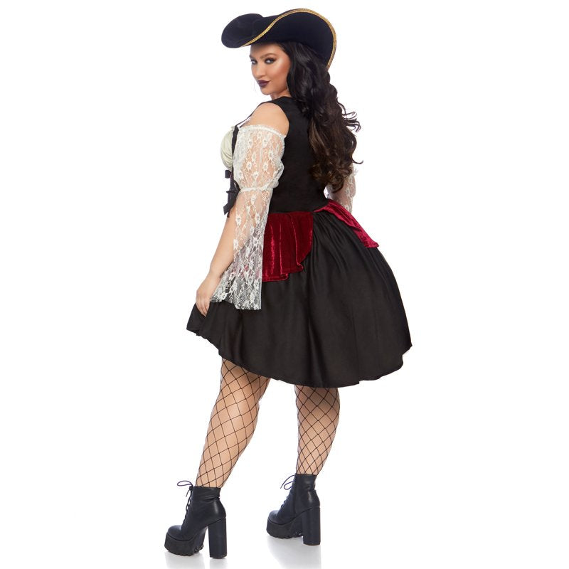 Women's Plus Size Peasant Dress with Black and White Design - Black 3X-4X