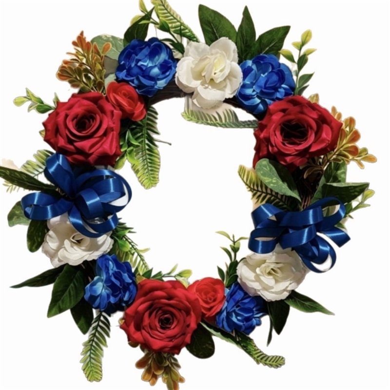 4th of July Patriotic Wreath for Front Door - Independence Day Decor - Variation 0D