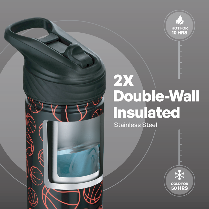 26oz Stainless Steel Ranger Water Bottle with Easy Sip Straw - Basketball