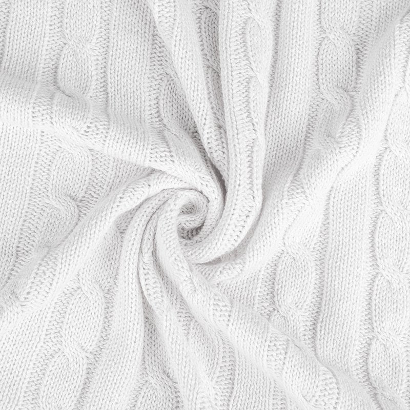 Cotton Cable Knit Throw Blanket - White 51 x 59 Inches