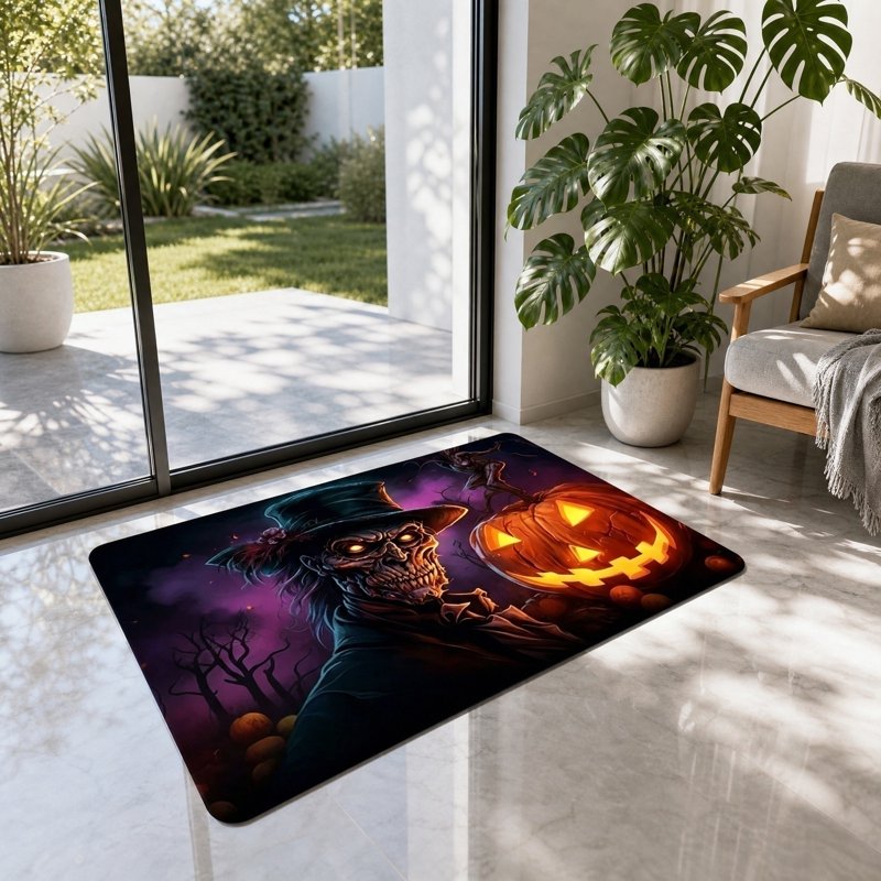 Halloween Doormat Skeleton Glow-In-The-Dark Non-Slip Absorbent Front Door Mat - Variation B