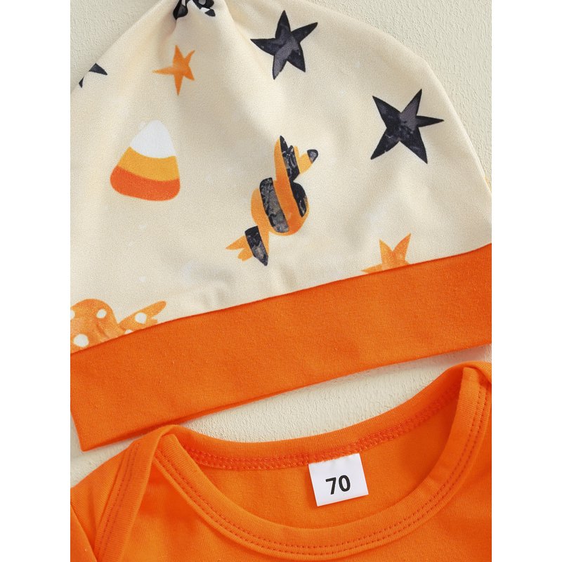 Baby Boy Halloween Outfit Set - Letter Pumpkin Embroidery Romper Pants Hat 12-18 Months Orange B