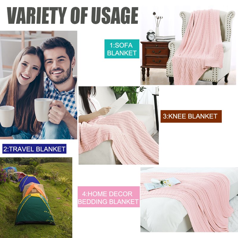 100% Cotton Cable Knit Throw Blanket - Millennial Pink 51x59 inches