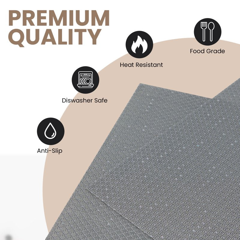 Elegant PVC Placemats Set of 6 - 12x18 in with Embedded Sparkles