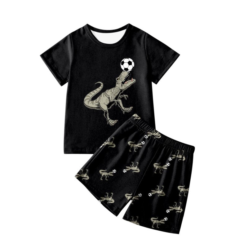 Kids Dinosaur Pajama Shorts Set - Toddler Boys Summer Sleepwear, Size 3-4 Years, Black