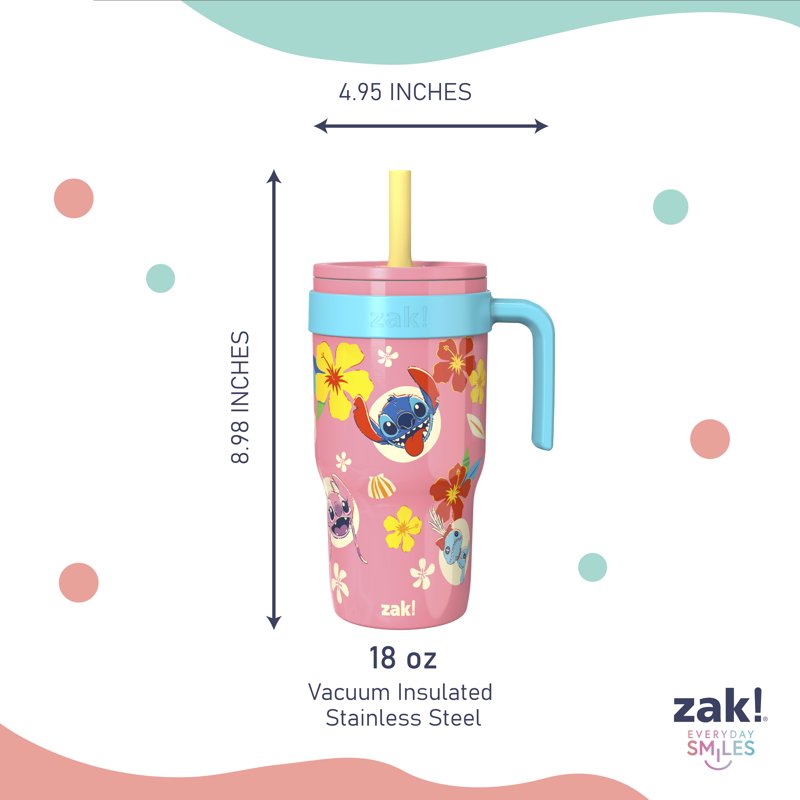 18oz Pink Stitch Kids Straw Tumbler - Double Wall Stainless Steel