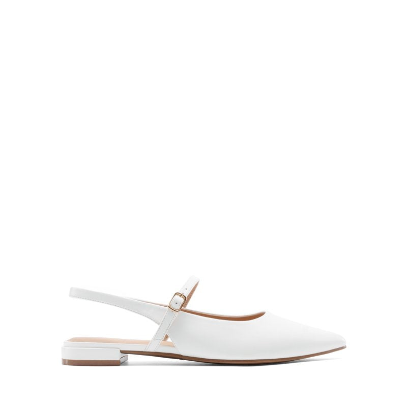 Women’s Pointed Toe Slingback Flats - White, Size 9, Low Heel Dress Shoes