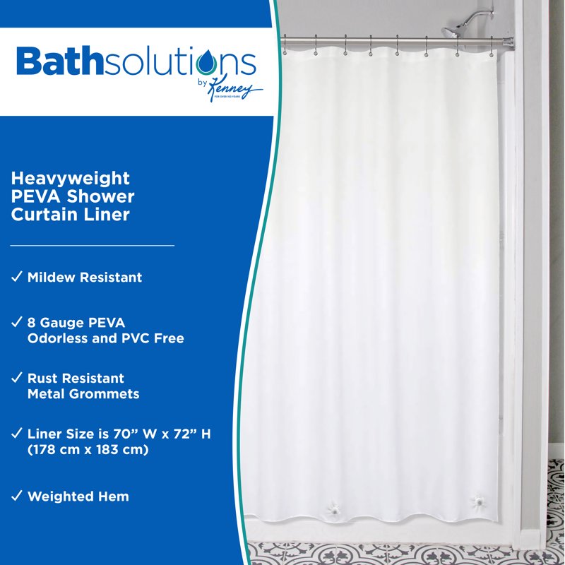 Heavyweight Eco-Friendly PEVA Shower Curtain Liner with Rust-Resistant Grommets - White, 70x72 Inches
