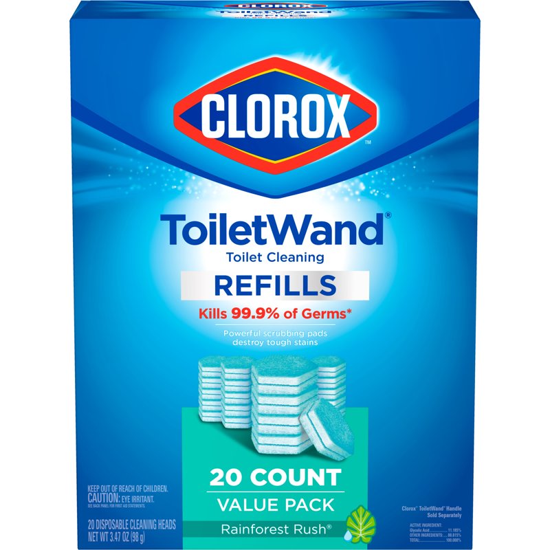 (2 Pack) Clorox ToiletWand Toilet Cleaning Refills - Rainforest Rush Scent, 20 Count - Disinfecting Scrubbing Pads for Toilet Bowl Cleaning, Odor Neutralizer