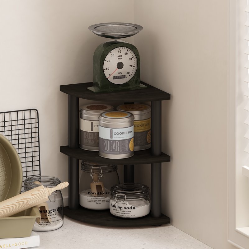 Corner Countertop Organizer Shelf - Furinno TURN-N-TUBE 3-Tier Espresso